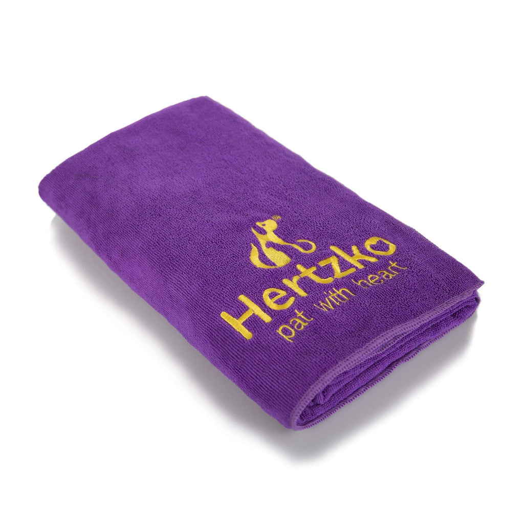 [Australia] - Hertzko Microfiber Pet Bath Towel, Ultra-Absorbent & Machine Washable for Small, Medium, Large Dogs and Cats (Purple) 