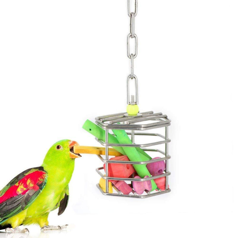 [Australia] - Hypeety Parrot Foraging Feeder Unique Parrot Bird Cage Hanging Feeder Parrot Hanging Foraging Toys with Blocks Feeder+Blocks 