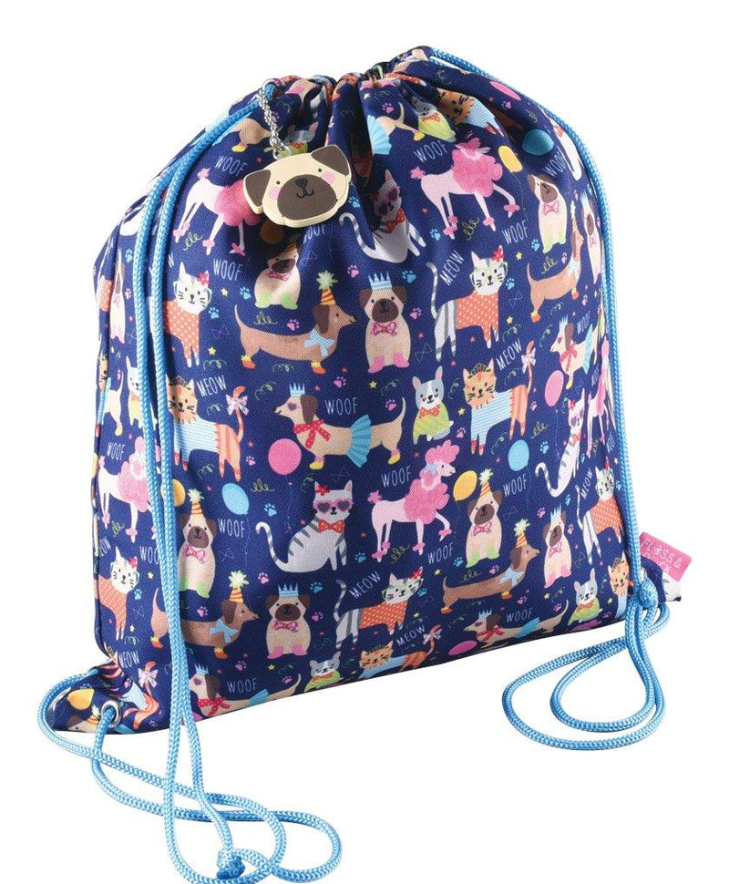 [Australia] - Party Cats and Dogs Pets 16 x 14 Inch Polyester Drawstring Kit Backpack Bag 