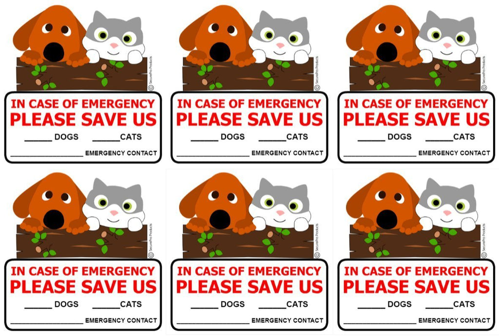 [Australia] - SecurePro Products - 6 Dog/Cat Combination Pet Rescue Window Door Sticker Decals, Size - 4" x 4", in Case of Fire or Emergency They Notify Rescue Personnel to Save Your Pets 