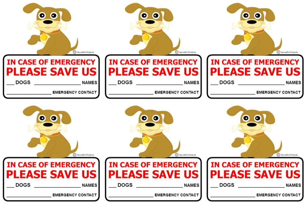 [Australia] - SecurePro Products - 6 Dog Pet Rescue Window Door Sticker Decals, Size - 4" x 4", in Case of Fire or Emergency They Notify Rescue Personnel to Save Your Pets 