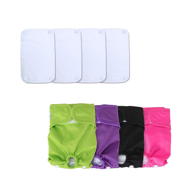 Teamoy Reusable Female Dog Diapers with Removable Pads(Pack of 4), Washable Doggie Diaper Wraps for Female Dogs, Super-Absorbent, Comfortable and Stylish XS(Fit Newborn Puppies) Black+ Purple+ Green+ Rose Red (4pcs) - PawsPlanet Australia