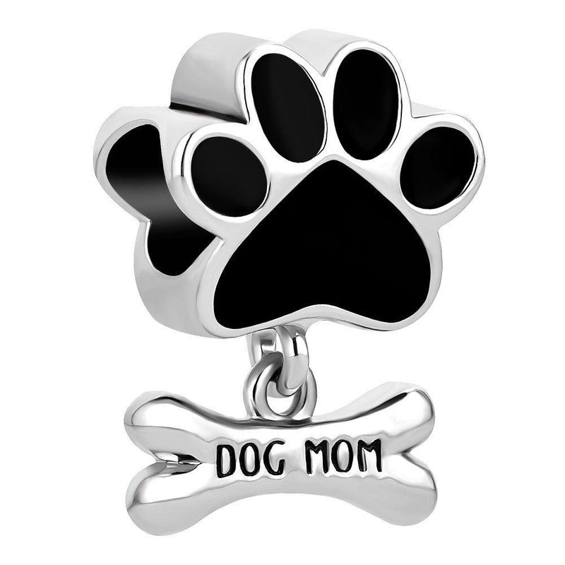 [Australia] - ReisJewelry Love Dog Mom Charms Pet Paw Print Bone Animal Charm Beads for Bracelets Black 