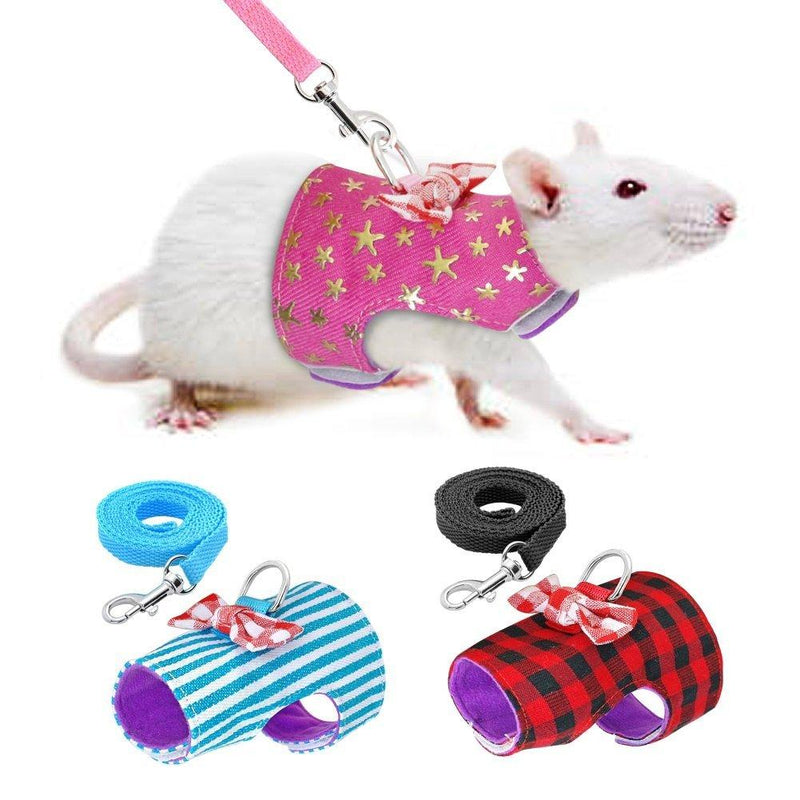 [Australia] - Stock Show Small Pet Outdoor Walking Harness Vest and Leash Set with Cute Bowknot Decor Chest Strap Harness for Rabbit Ferret Guinea Pig Bunny Hamster Puppy Kitten Clothes Accessory S Pink Star 