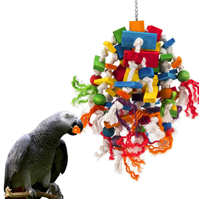 MEWTOGO Extra Large Bird Parrot Toys - Multicolored Wooden Blocks Tearing Toys for Birds Suggested for Cockatoos African Grey Macaws, and a Variety of Amazon Parrots Multicolor-African Grey Bird Toy - PawsPlanet Australia