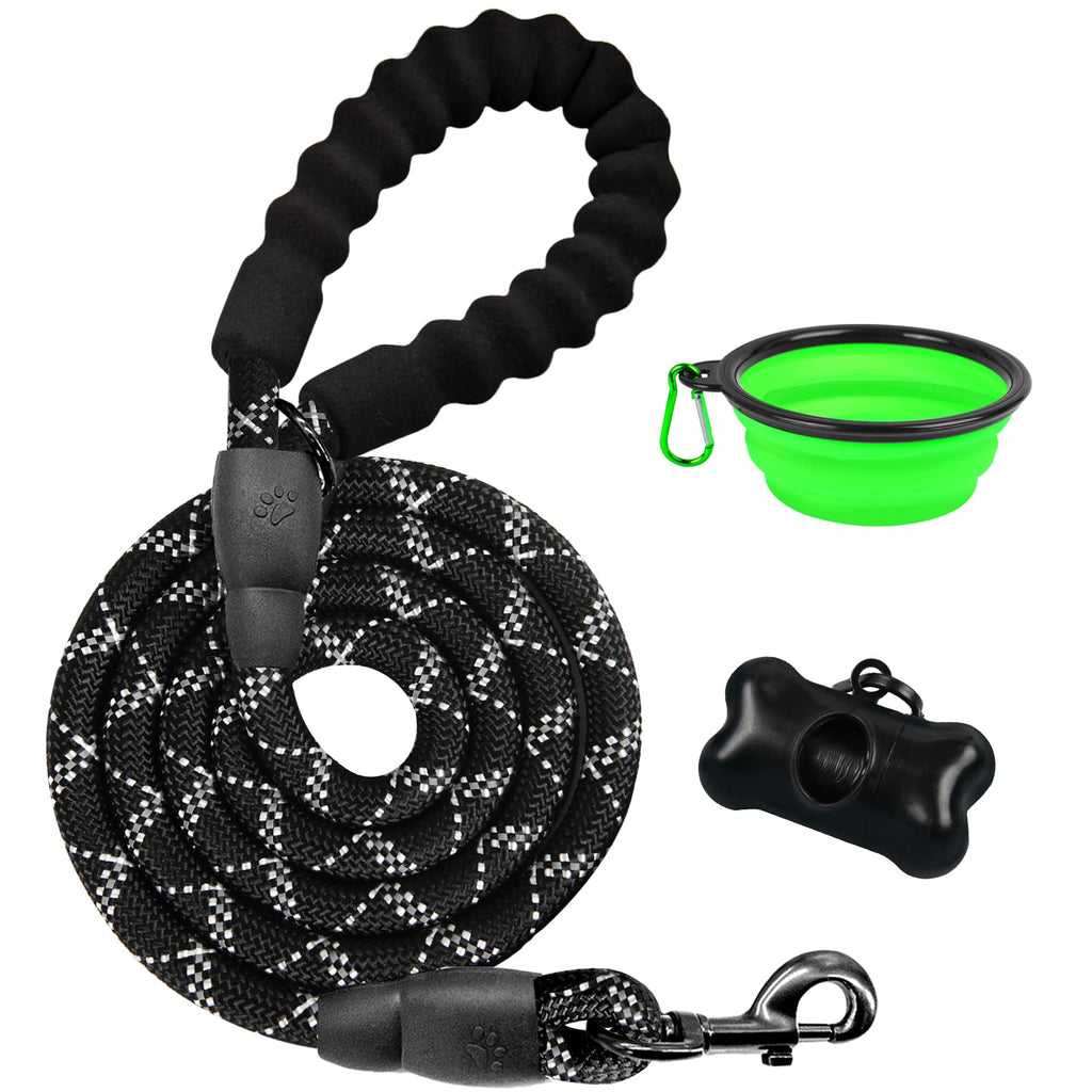 BARKBAY Dog leashes for Large Dogs Rope Leash Heavy Duty Dog Leash with Comfortable Padded Handle and Highly Reflective Threads 5 FT for Small Medium Large Dogs 5 Feet Black - PawsPlanet Australia