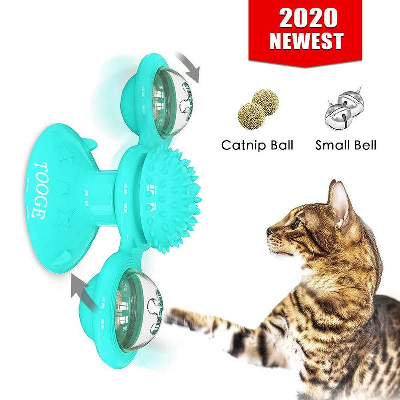 [Australia] - TOOGE Windmill Cat Toy Turntable Teasing Interactive Cat Toys for Indoor Cats with Suction Cup Scratching Tickle Cats Hair Brush Funny Kitten Toys with Catnip and Bells Blue 