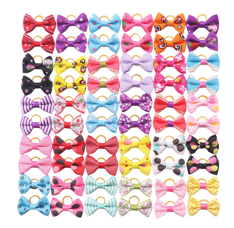 YAKA 60PCS (30 Paris) Cute Puppy Dog Small Bowknot Hair Bows with Rubber Bands Handmade Hair Accessories Bow Pet Grooming Products (60 Pcs,Cute Patterns) (Rubber Bands Style 2) - PawsPlanet Australia