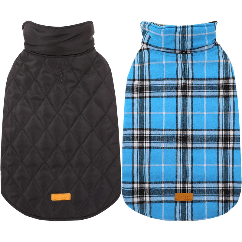 Kuoser Cozy Waterproof Windproof Reversible British Style Plaid Dog Vest Winter Coat Warm Dog Apparel for Cold Weather Dog Jacket for Small Medium Large Dogs with Furry Collar (XS - 3XL) X-Small (Pack of 1) Blue - PawsPlanet Australia