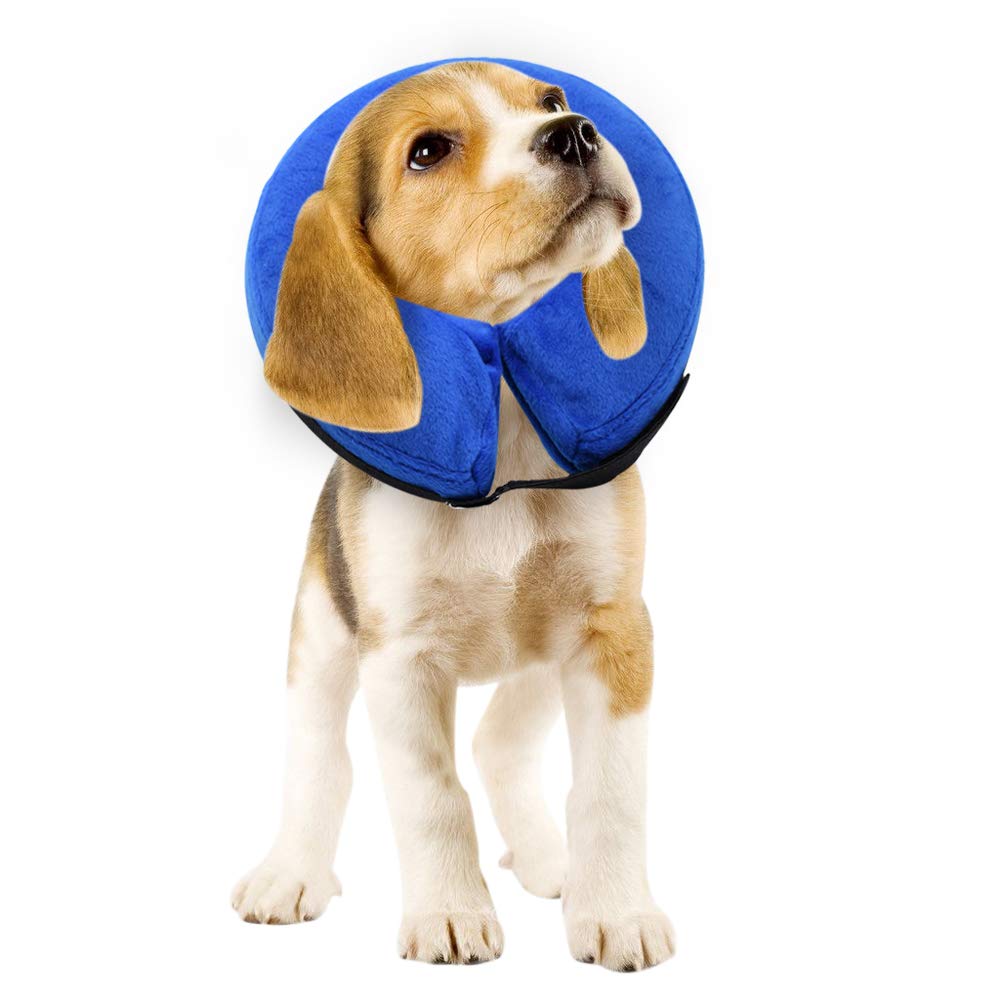 E-KOMG Dog Cone After Surgery, Protective Inflatable Collar, Blow Up Dog Collar, Pet Recovery Collar for Dogs and Cats Soft Medium(8"-12") Blue - PawsPlanet Australia