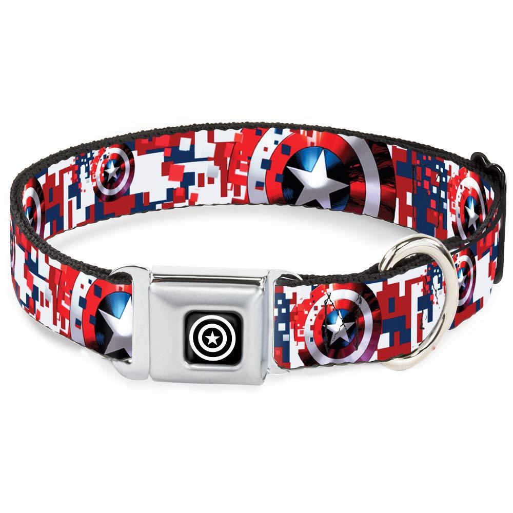 [Australia] - Buckle-Down Dog Collar Seatbelt Buckle Captain America Shield Digital Camo Blue White Red Available in Adjustable Sizes for Small Medium Large Dogs 1.5" Wide - Fits 16-23" Neck - Medium 