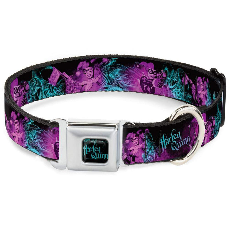 [Australia] - Buckle-Down Dog Collar Seatbelt Buckle Harley Quinn Pow Aiming Poses Joker Black Turquoise Fuchsia Available in Adjustable Sizes for Small Medium Large Dogs 1.5" Wide - Fits 18-32" Neck - Large 