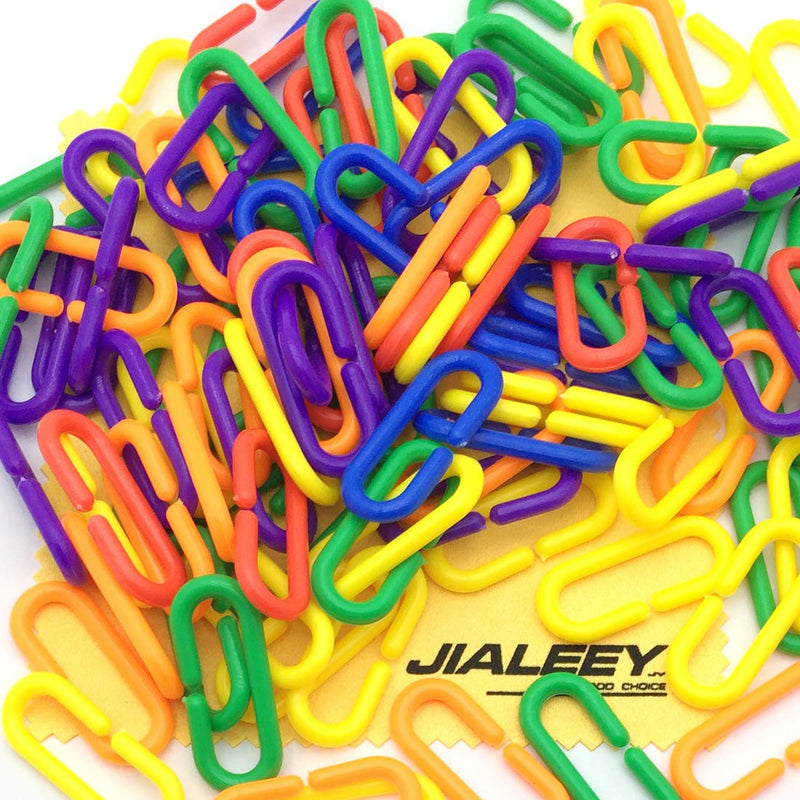 JIALEEY 100 Piece Plastic C-Clips Hooks Chain Links Rainbow C-Links Children's Learning Toys Small Pet Rat Parrot Bird Toy Cage - PawsPlanet Australia