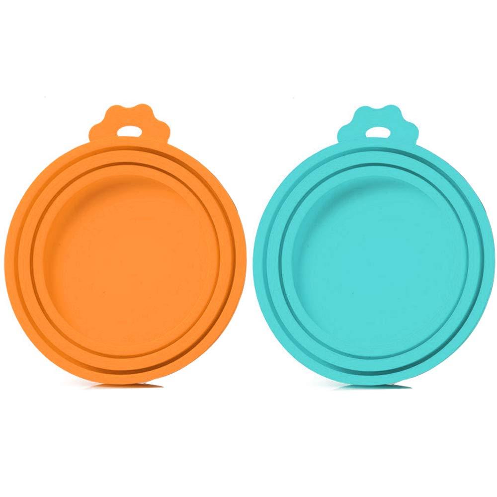 [Australia] - SLSON 2 Pack Pet Food Can Cover Universal Silicone Cat Dog Food Can Lids 1 Fit 3 Standard Size Can Tops Orange+Blue 