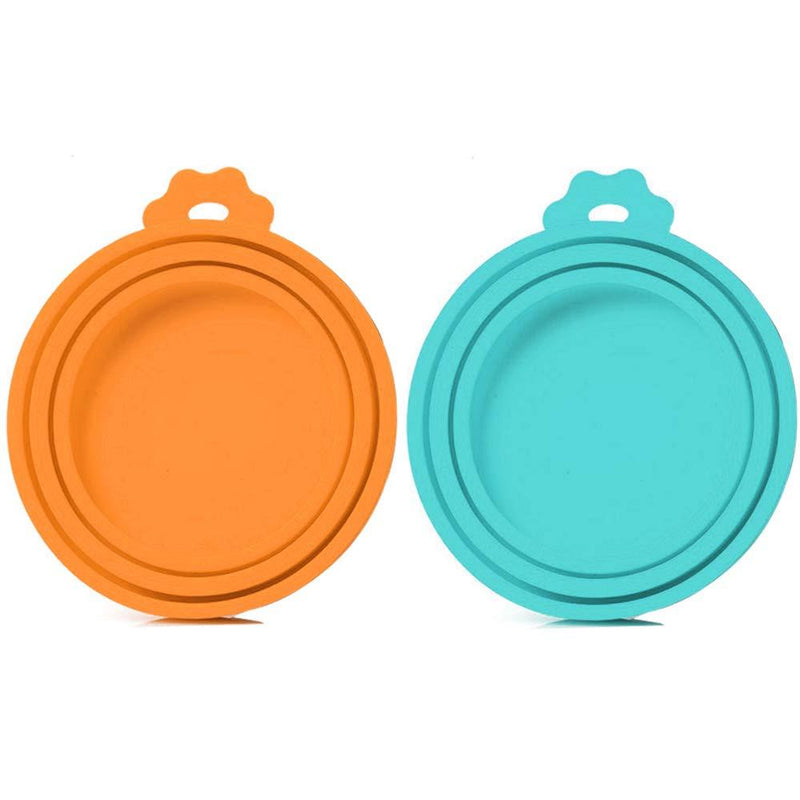 [Australia] - SLSON 2 Pack Pet Food Can Cover Universal Silicone Cat Dog Food Can Lids 1 Fit 3 Standard Size Can Tops Orange+Blue 