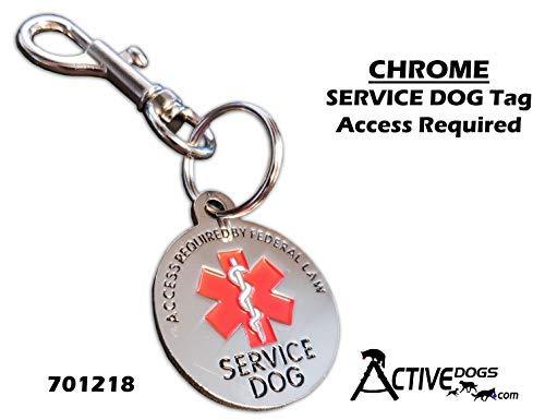 [Australia] - Activedogs Service Dog Chrome Tag - Double Sided - ADA Access Required by Federal Law with Red Medical Alert Symbol 1.25 inch. Easily to Attach to Collar, Leash or Harness Vest 