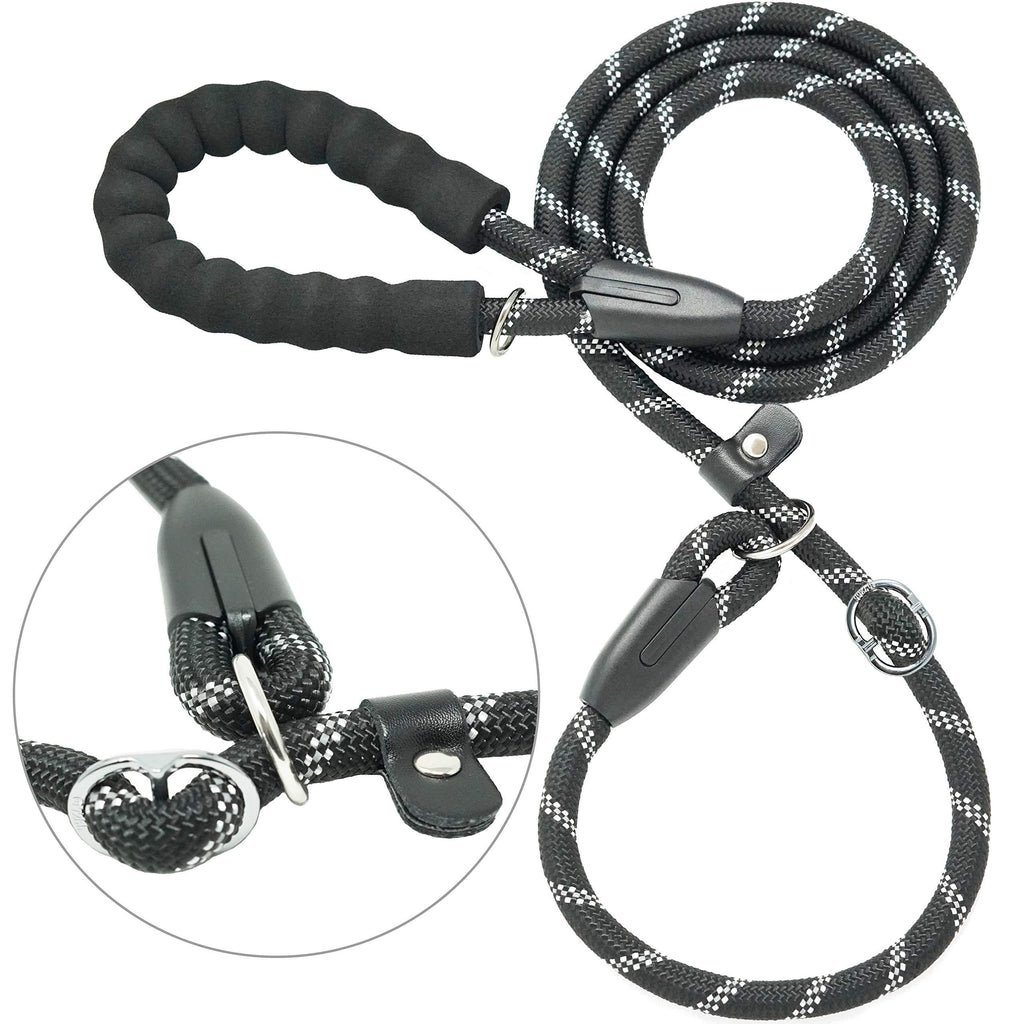[Australia] - iYoShop 6FT Extremely Durable Slip Dog Rope Training Leash with Comfortable Padded Handle and Highly Reflective Threads Quality Slip Lead for Small Medium and Large Dogs, Black, Medium Large (6 FT) 