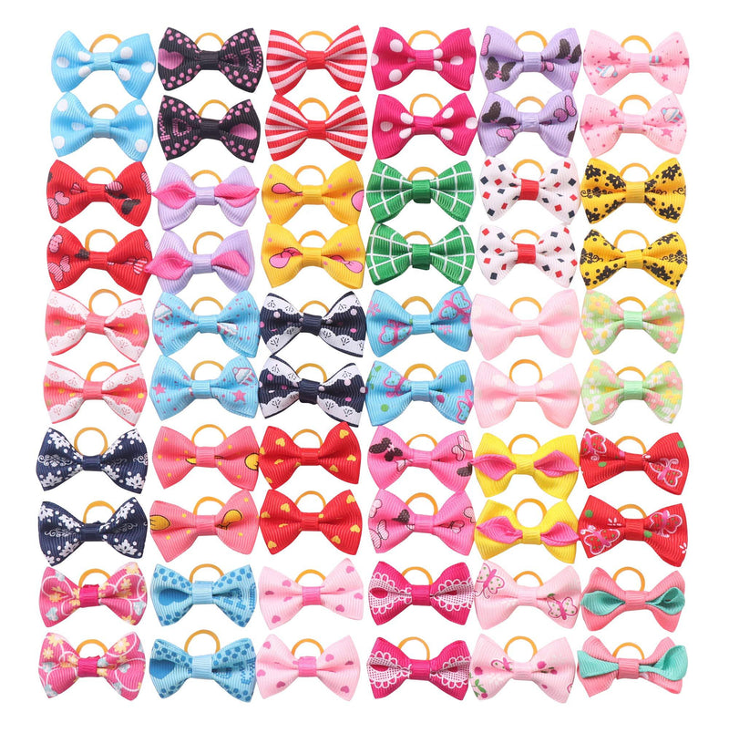 [Australia] - YAKA YAKA60Pcs/30Paris Cute Puppy Dog Small Bowknot Hair Bows with Clips(or Rubber Bands) Handmade Hair Accessories Bow Pet Grooming Topknot Products 60pcs,Cute Patterns Rubber Bands Style 3 