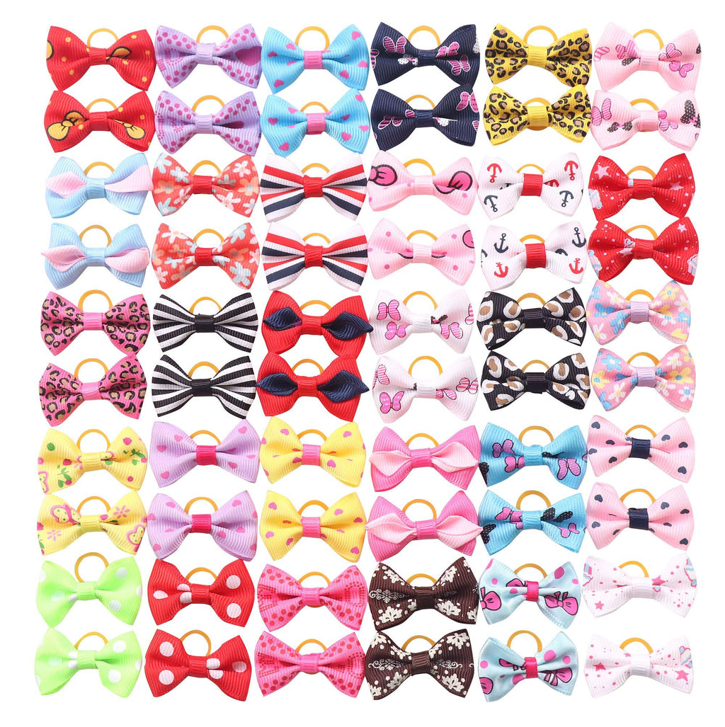 [Australia] - YAKA 60PCS (30 Paris) Cute Puppy Dog Small Bowknot Hair Bows with Rubber Bands Handmade Hair Accessories Bow Pet Grooming Products (60 Pcs,Cute Patterns) (Rubber Bands Style 4) 