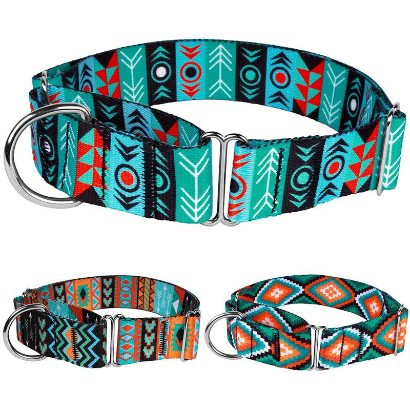 [Australia] - CollarDirect Martingale Dog Collar Nylon Safety Training Tribal Pattern Adjustable Heavy Duty Collars for Dogs Medium Large Pattern 1 L, Neck Size 15"-20" 