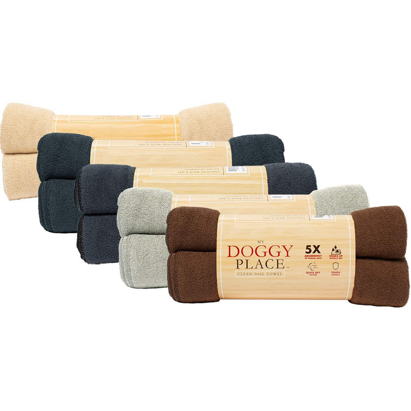 My Doggy Place Pet Dog Cat Microfiber XL Drying Towel 45x28 inch, Ultra Absorbent for Bathing and Grooming (Brown, Oatmeal, Charcoal, Light Gray, Teal, Sage Green, Charcoal Striped with Paw Print) 1 Pack Brown w/ Print - PawsPlanet Australia