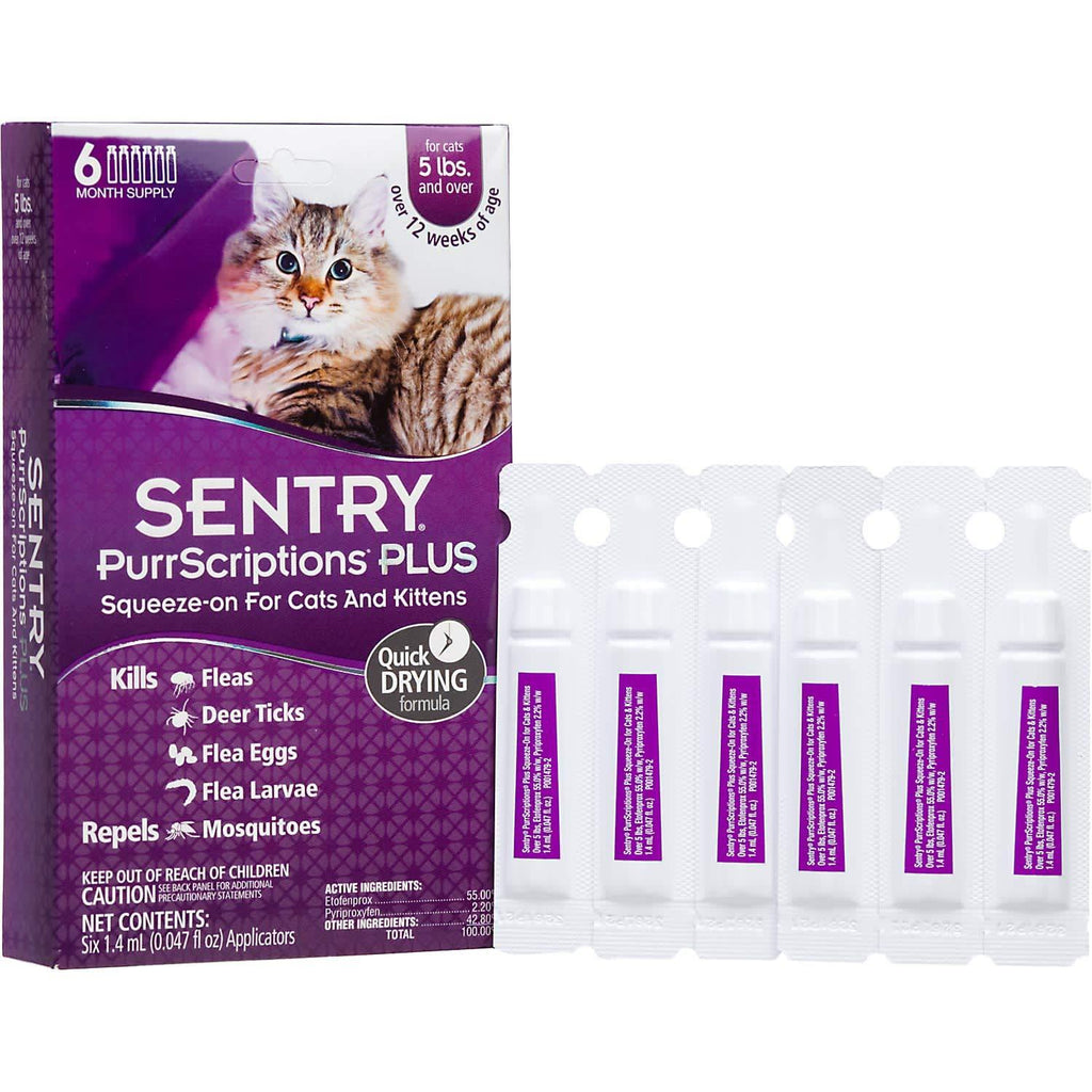 Sentry PurrScriptions Plus Cat & Kitten Squeeze-On Flea & Tick Control, for Cats Over 5 lbs., 6 dose - PawsPlanet Australia