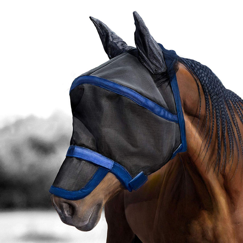 Harrison Howard Maskology Supreme Horse Fly mask Black/Blue (Cob) Cob (Medium) Blue-Black - PawsPlanet Australia