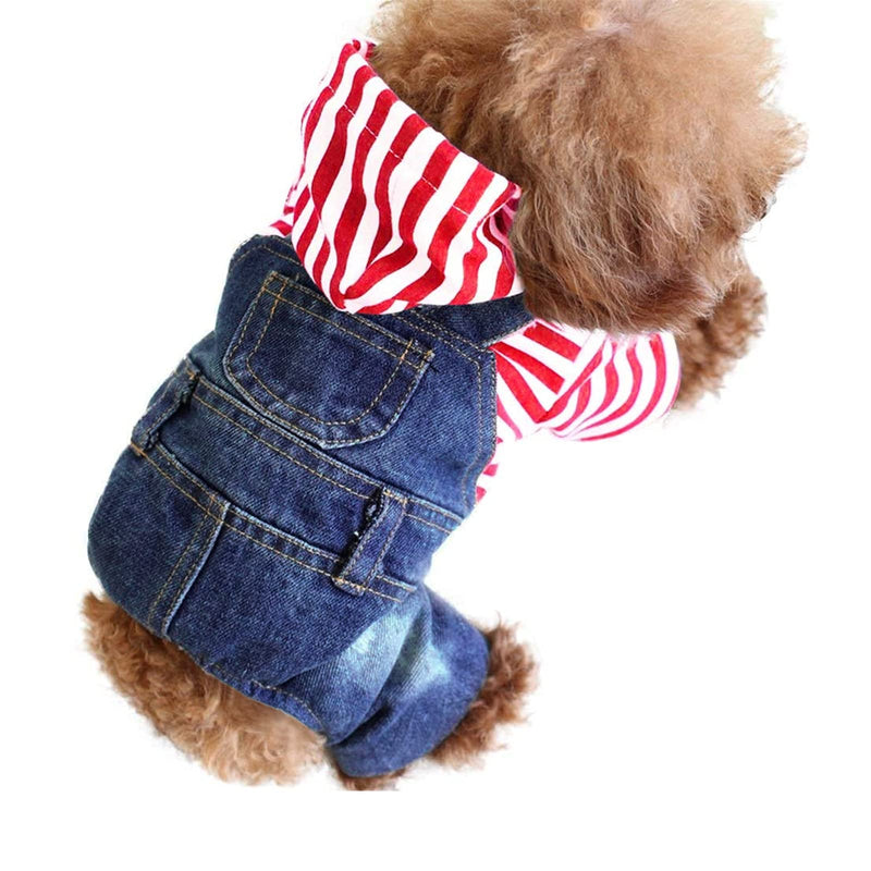 SILD Pet Denim Jumpsuit Dog Jeans Hoodies Cool Blue Coat Medium Small Dogs Classic Jacket Puppy Blue Vintage Washed Vests (XS) XS Red - PawsPlanet Australia