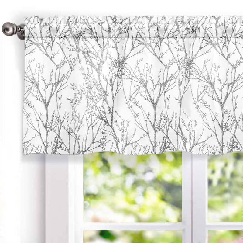 DriftAway Tree Branch Abstract Ink Printing Lined Thermal Insulated Window Curtain Valance Rod Pocket 52 Inch by 18 Inch Plus 2 Inch Header Silver Gray 1 Pack 52"x18" - PawsPlanet Australia