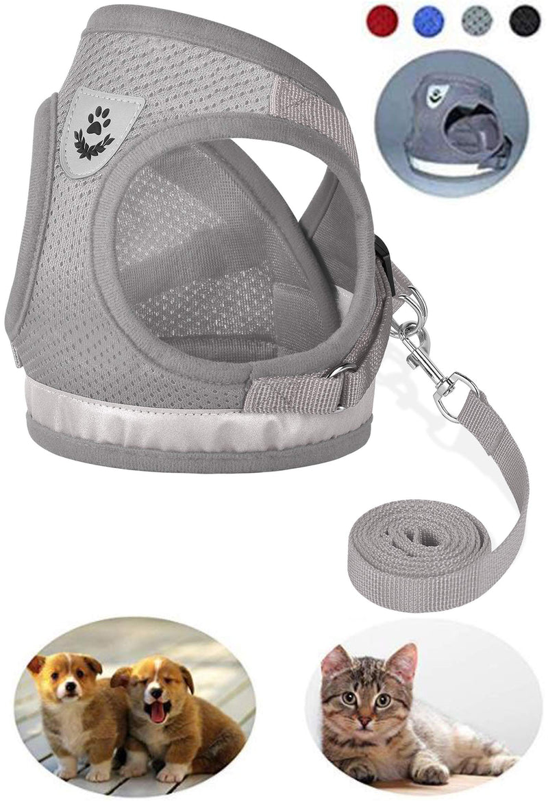 [Australia] - GAUTERF Kitten and Puppy Universal Harness with Leash Set, Escape Proof Cat Harnesses-Adjustable Reflective Soft Mesh Corduroy Small Dog Harnesses-Best Pet Supplies S (Chest: 12" - 13.5") A-Grey 