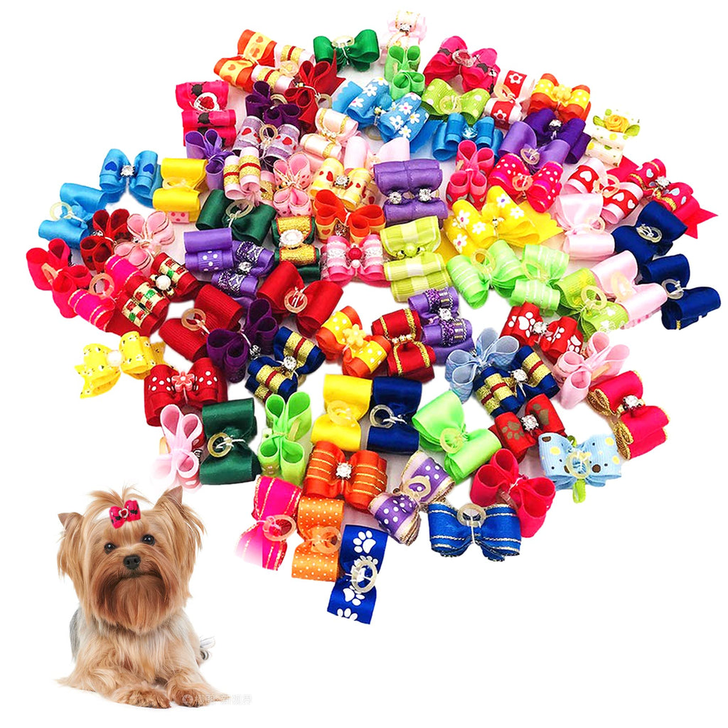 JpGdn 50pcs Cute Dog Hair Bows Topknot with Rubber Bands Pearls Bows Pet Hair Accessories Assorted Color Random - PawsPlanet Australia