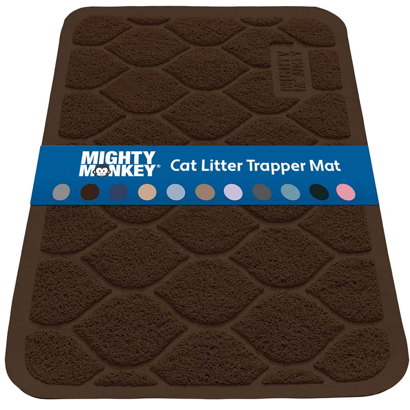 MIGHTY MONKEY Easy to Clean Cat Litter Trapping Mat, Best Scatter Control, Soft on Kitty Cats Paws, Goes Under Litter Box Mat, Keep Floors Clean, Durable Backing to Prevent Moving, Mesh Design 24x17 Inch (Pack of 1) Chocolate - PawsPlanet Australia