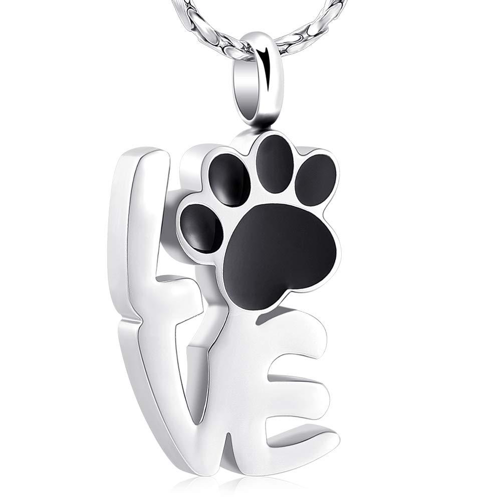 [Australia] - Imrsanl Paw Print Cremation Jewelry for Ashes Pendant Pet Urn Necklace Memorial Keepsake Jewelry for Cat Dog Ashes Necklace Silver 