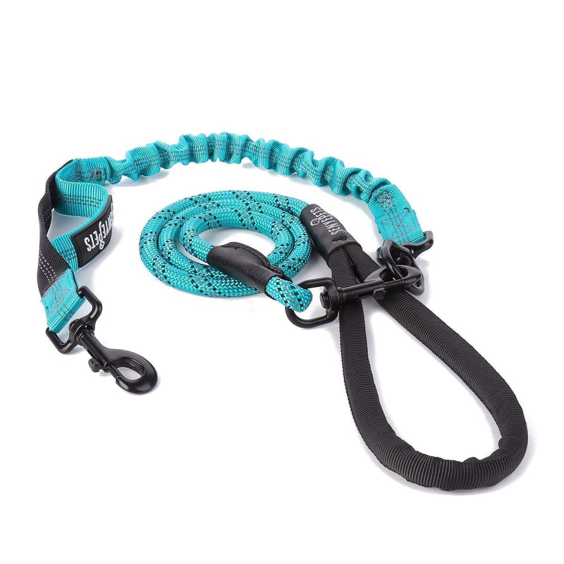 [Australia] - SENYEPETS Double Dog Leash Swivel No Tangle Double Dog Walking Training Leash Comfortable Shock Absorbing Reflective Bungee for Two Dogs L Single head-Blue 