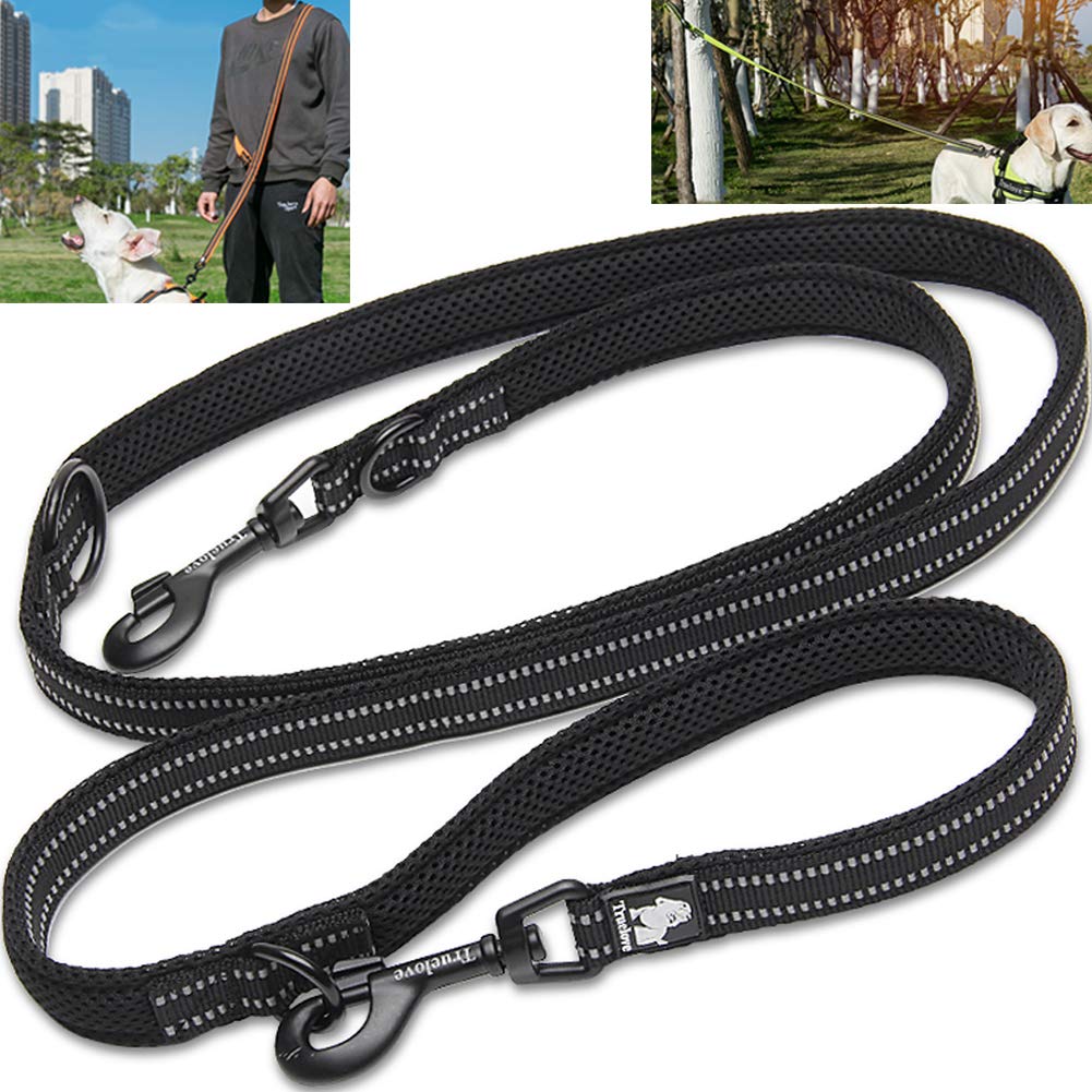 [Australia] - Creation Core Multi-fuctional Reflective Dog Leash with Snap Hook Adjustable Hands Free Walking Training Running Leash L 1" Width, 3.6-6.6Ft Black 