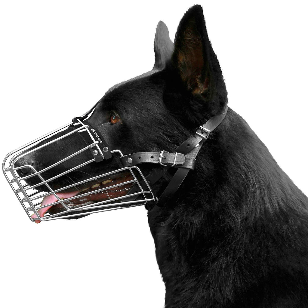BronzeDog German Shepherd Dog Muzzle Wire Metal Basket Adjustable Leather Muzzle for Large Dogs Size 1 - PawsPlanet Australia