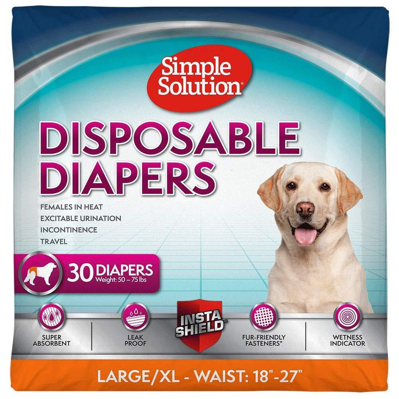 [Australia] - Simple Solution Disposable Dog Diapers for Female Dogs | Super Absorbent Leak-Proof Fit | Females In Heat, Excitable Urination, Incontinence, or Puppy Training L/XL 30 Count 