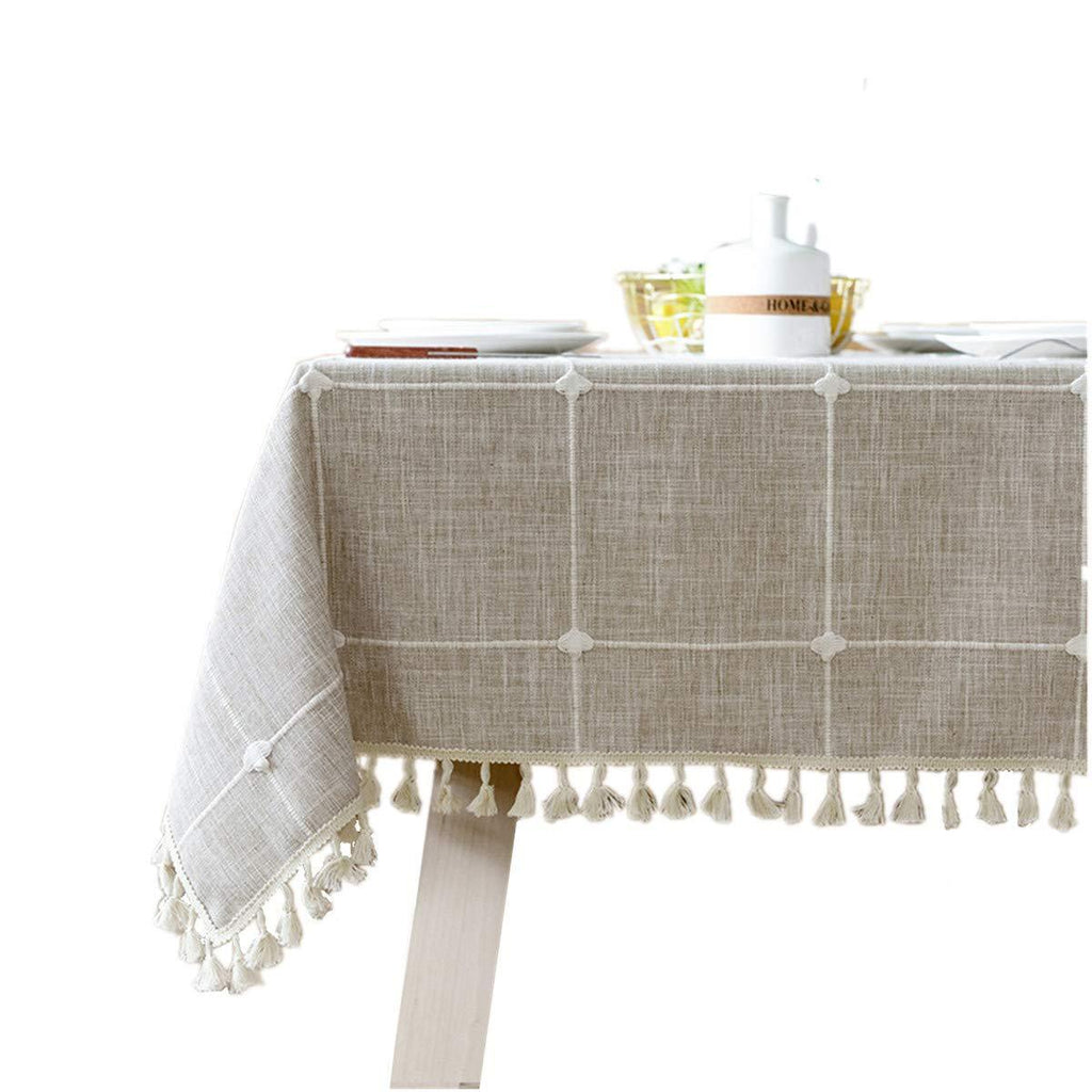 Cotton Linen Rectangular Tablecloth Tassel Plaid Table Cloth for Dining Kitchen Room Tabletop Decoration, 36" x 52" Beige 36 in x 52 in - PawsPlanet Australia
