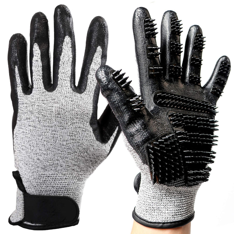 [Australia] - Grooming Brush Glove Dog & Cat Ultra Gentl Pet Mitt [2020 Captures 2X More Hair] - Deshedding kit Remover Quickly, Easily & Efficiently Brushes Away Extra Long & Short Fur & Dander Adds Shine. 1pair grey, black 