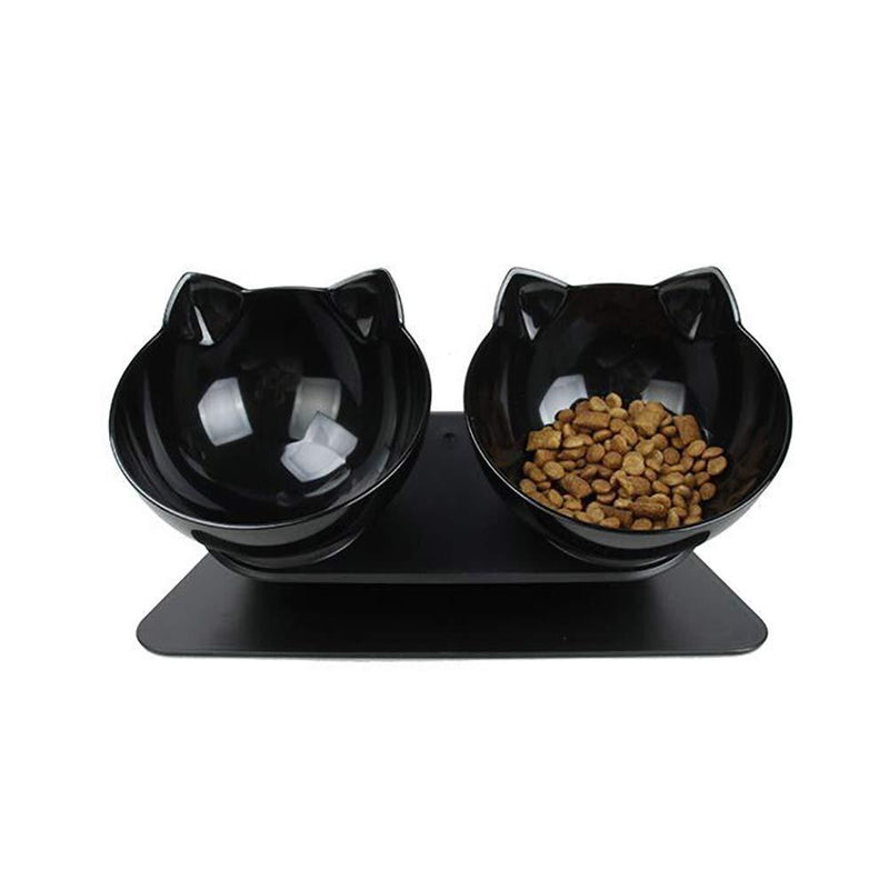 Luck Dawn Double Elevated Cat Bowls with Raised Stand, 15 Tilted cat Bowl Design Neck Guard Stand Raised Pet Food Water Feeder Bowl for Cats or Small Dogs Black Stand with 2 Black Bowls - PawsPlanet Australia