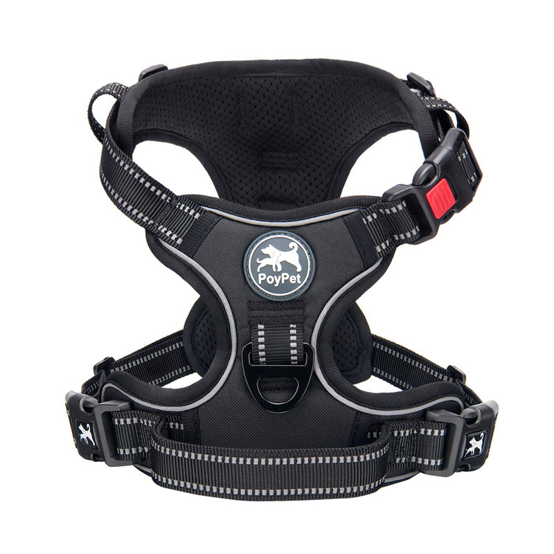 PoyPet No Pull Dog Harness, No Choke Front Lead Dog Reflective Harness, Adjustable Soft Padded Pet Vest with Easy Control Handle for Small to Large Dogs XS Black - PawsPlanet Australia