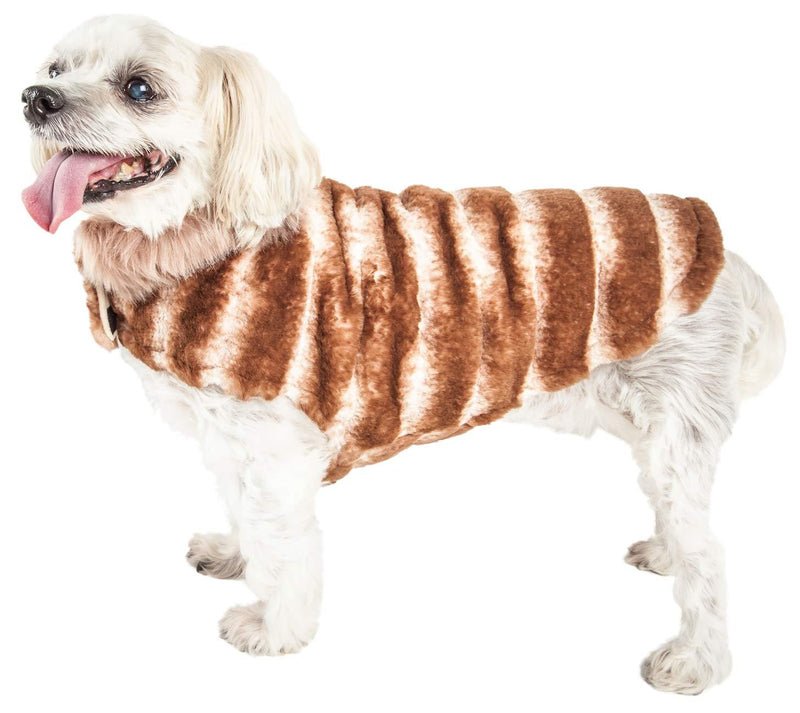[Australia] - Pet Life Luxe 'Tira-Poochoo' Tiramisu Patterned Mink Dog Coat Jacket Medium Brown 