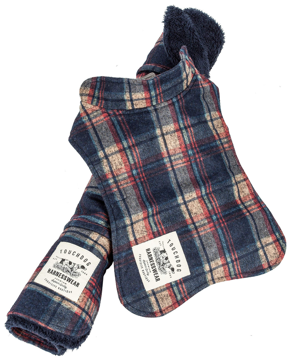 [Australia] - Touchdog 2-In-1 Tartan Plaided Dog Jacket With Matching Reversible Dog Mat Small Navy 