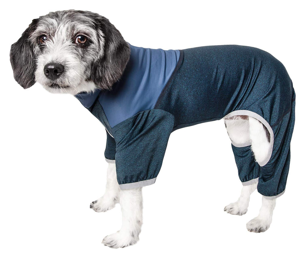 [Australia] - Pet Life Active 'Embarker' Heathered Performance 4-Way Stretch Two-Toned Full Body Warm Up Large Teal 