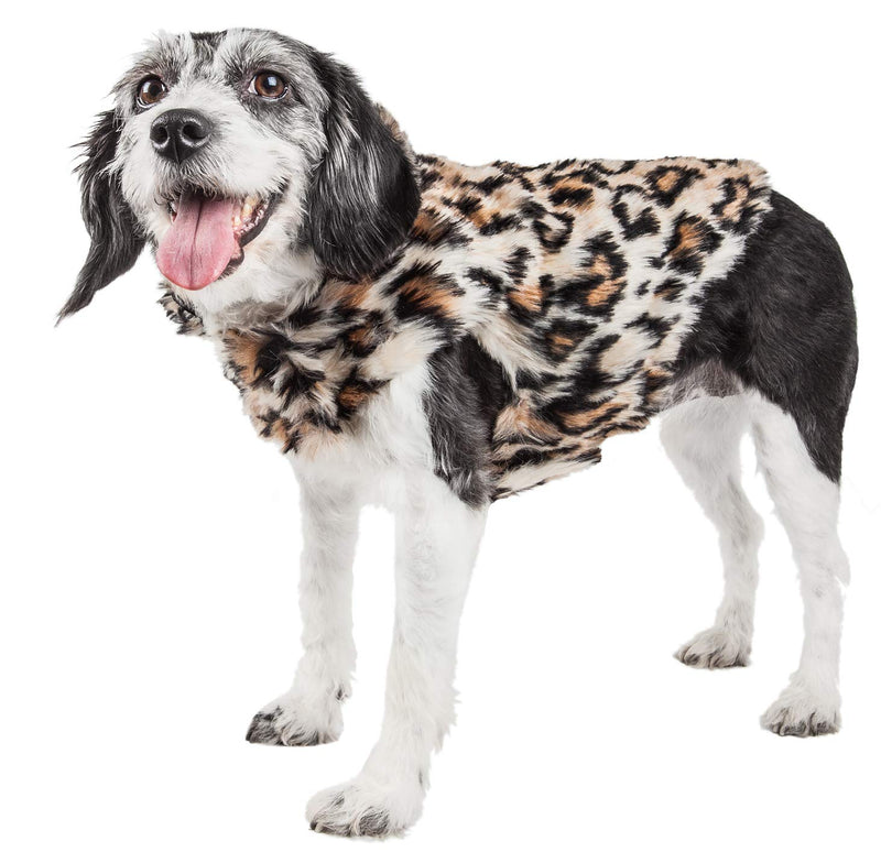 [Australia] - Pet Life Luxe 'Lab-Pard' Dazzling Leopard Patterned Mink Fur Dog Coat Jacket Medium Brown 