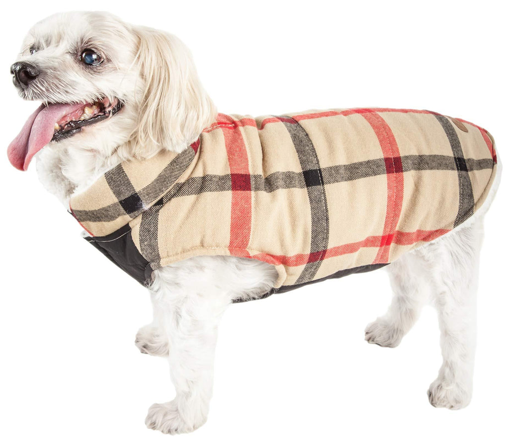 [Australia] - Pet Life 'Allegiance' Classical Plaided Insulated Dog Coat Jacket Medium Khaki 