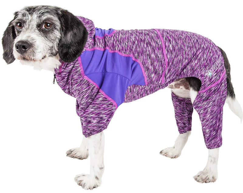 [Australia] - Pet Life Active 'Downward Dog' Heathered Performance 4-Way Stretch Two-Toned Full Body Warm Up Hoodie X-Large Purple 