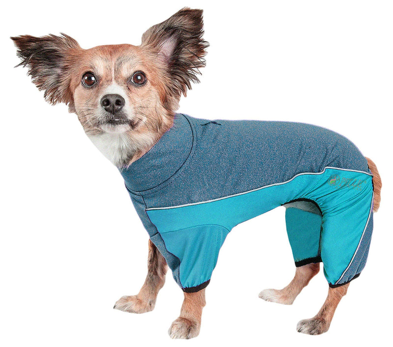 [Australia] - Pet Life Active 'Chase Pacer' Heathered Performance 4-Way Stretch Two-Toned Full Body Warm Up Medium Blue 