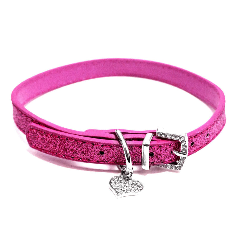 [Australia] - Bagoo Pets Stylish and Fashionable Rhinestone Shining Diamond Heart Pendant Leather and Glitter Collar for Dogs and Cats Hot Pink 