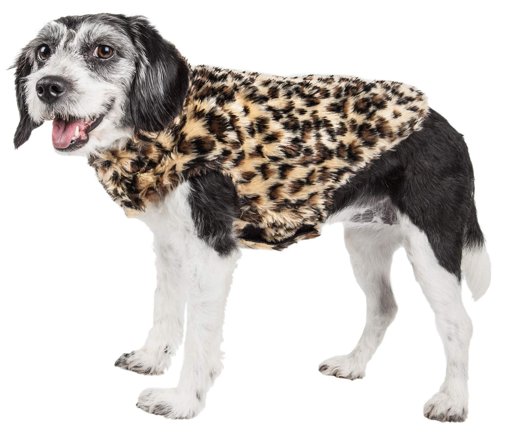 Pet Life Luxe 'Poocheetah' Ravishing Designer Spotted Cheetah Patterned Mink Fur Dog Coat Jacket Medium Brown - PawsPlanet Australia